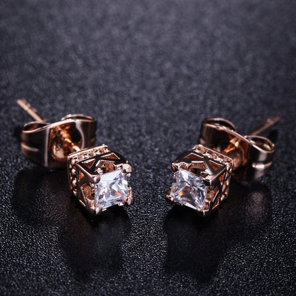 Four-claw Stud Earrings Zircon Micro-inlaid White Gold Plated