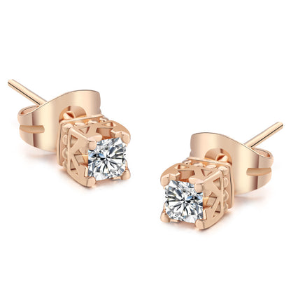 Four-claw Stud Earrings Zircon Micro-inlaid White Gold Plated