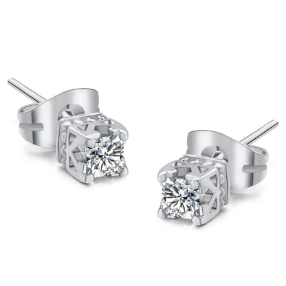 Four-claw Stud Earrings Zircon Micro-inlaid White Gold Plated