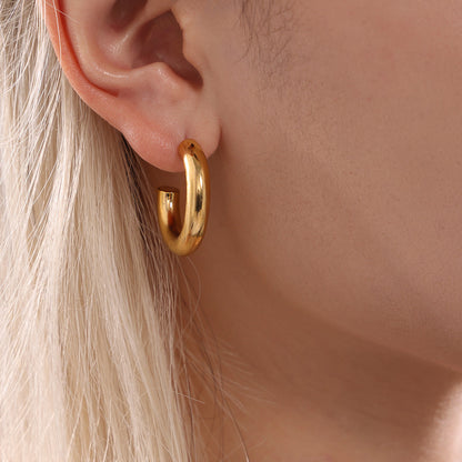 Elegant Minimalist Style C-shaped Earrings French 18K Gold Plating Elegant Ring Glossy Earrings
