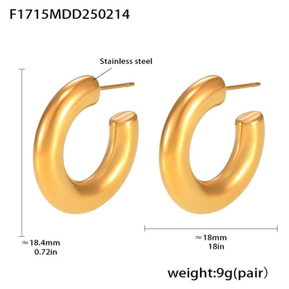 Elegant Minimalist Style C-shaped Earrings French 18K Gold Plating Elegant Ring Glossy Earrings