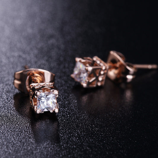 Four-claw Stud Earrings Zircon Micro-inlaid White Gold Plated