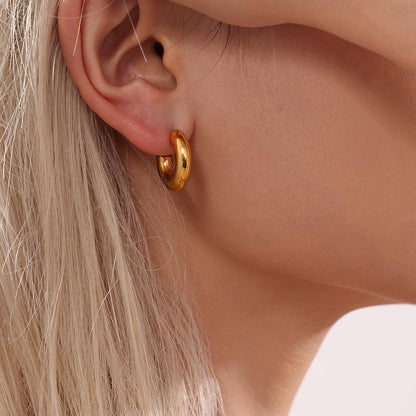 Elegant Minimalist Style C-shaped Earrings French 18K Gold Plating Elegant Ring Glossy Earrings