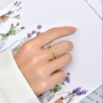 Loving Heart Zircon Ring Electroplated Real Gold Fashion Personality Affordable Luxury Ins Style
