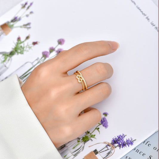 Loving Heart Zircon Ring Electroplated Real Gold Fashion Personality Affordable Luxury Ins Style