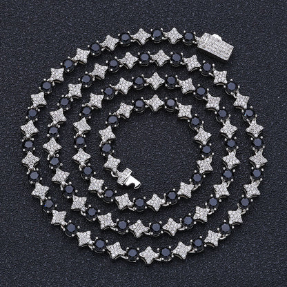 European And American New 6mm Cross Star Zircon Tennis Chain Hip Hop Rhombus Men's Necklace