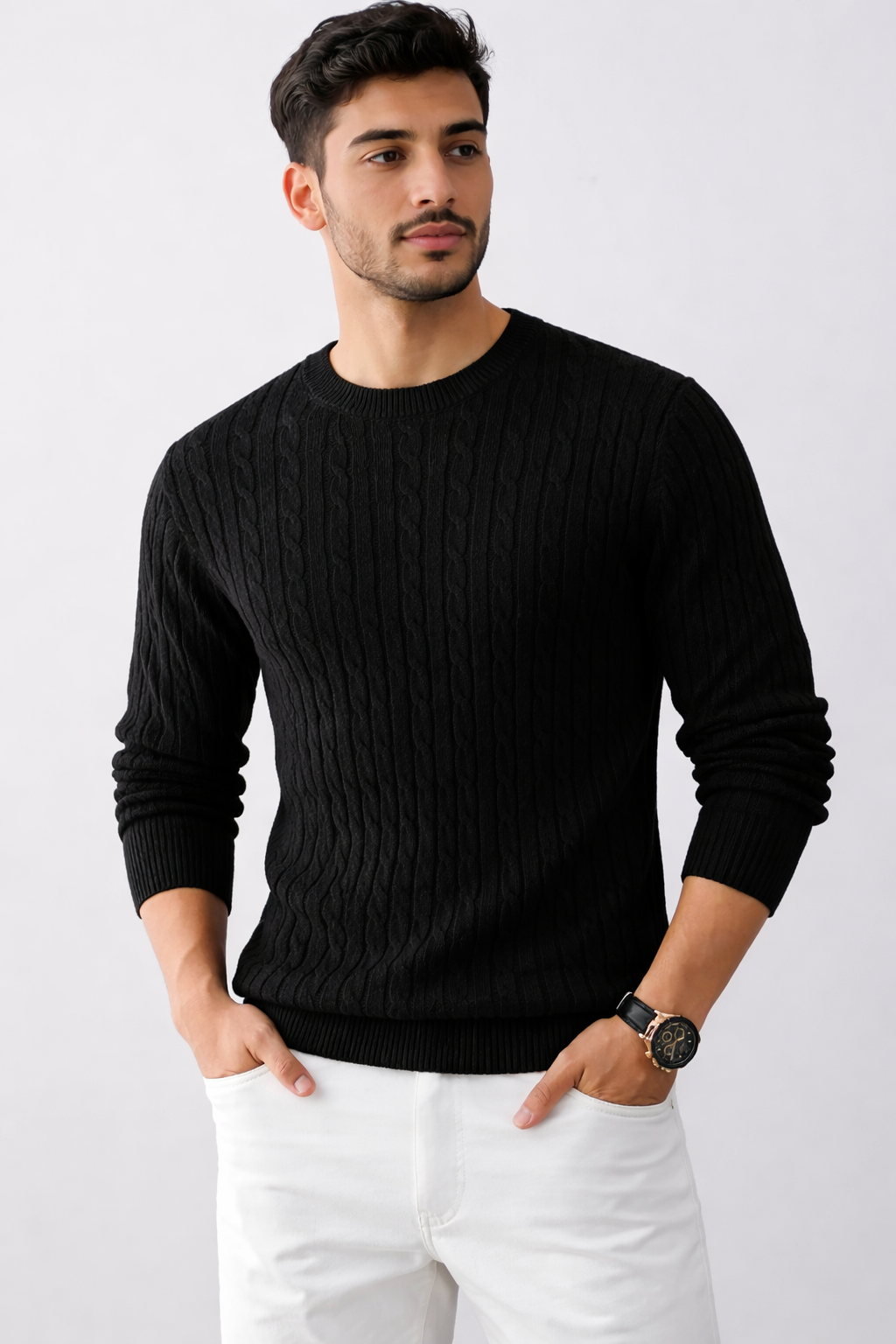 Pull tricoté épais col rond – Homme