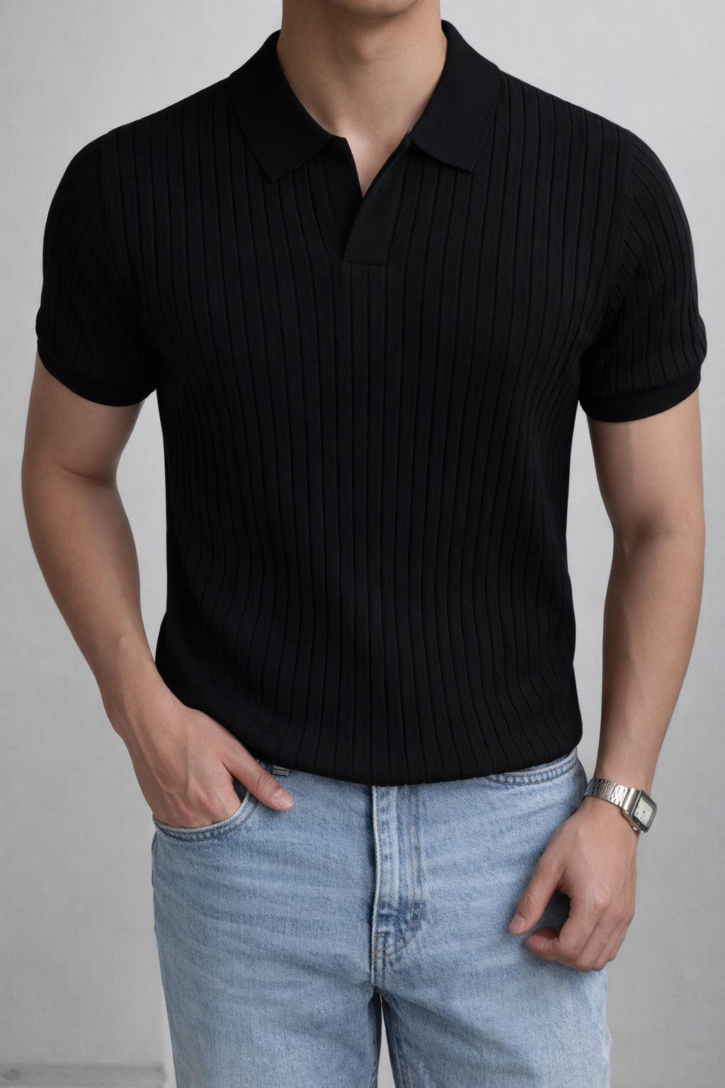 Polo tricoté côtelé homme coupe ajustée