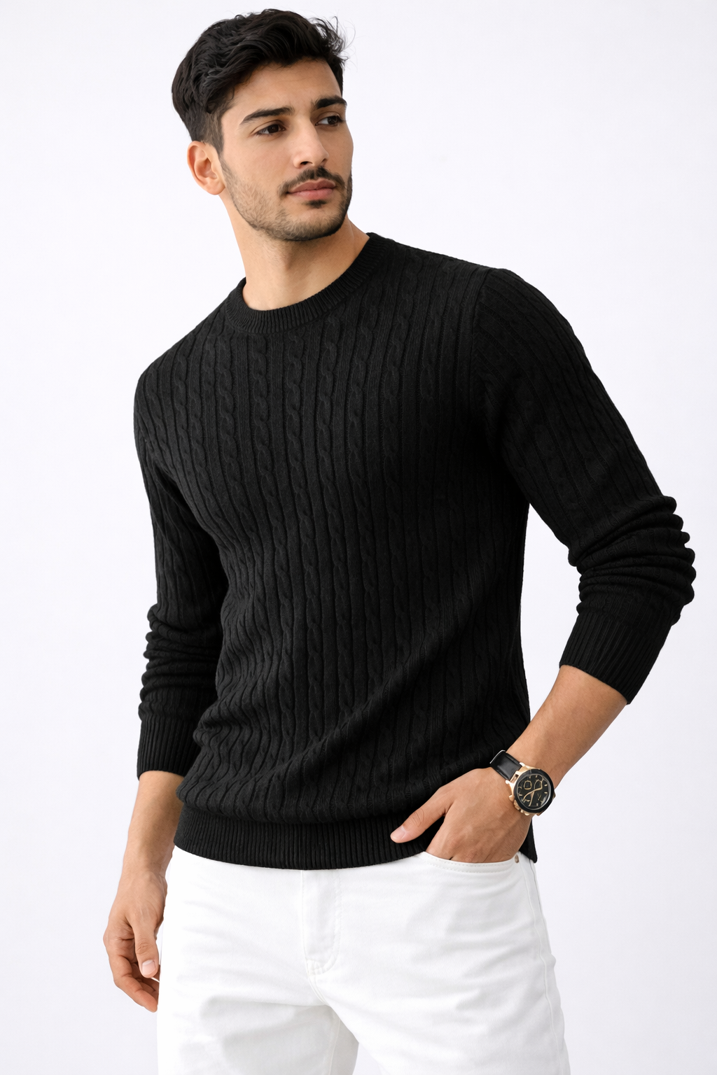 Pull tricoté épais col rond – Homme