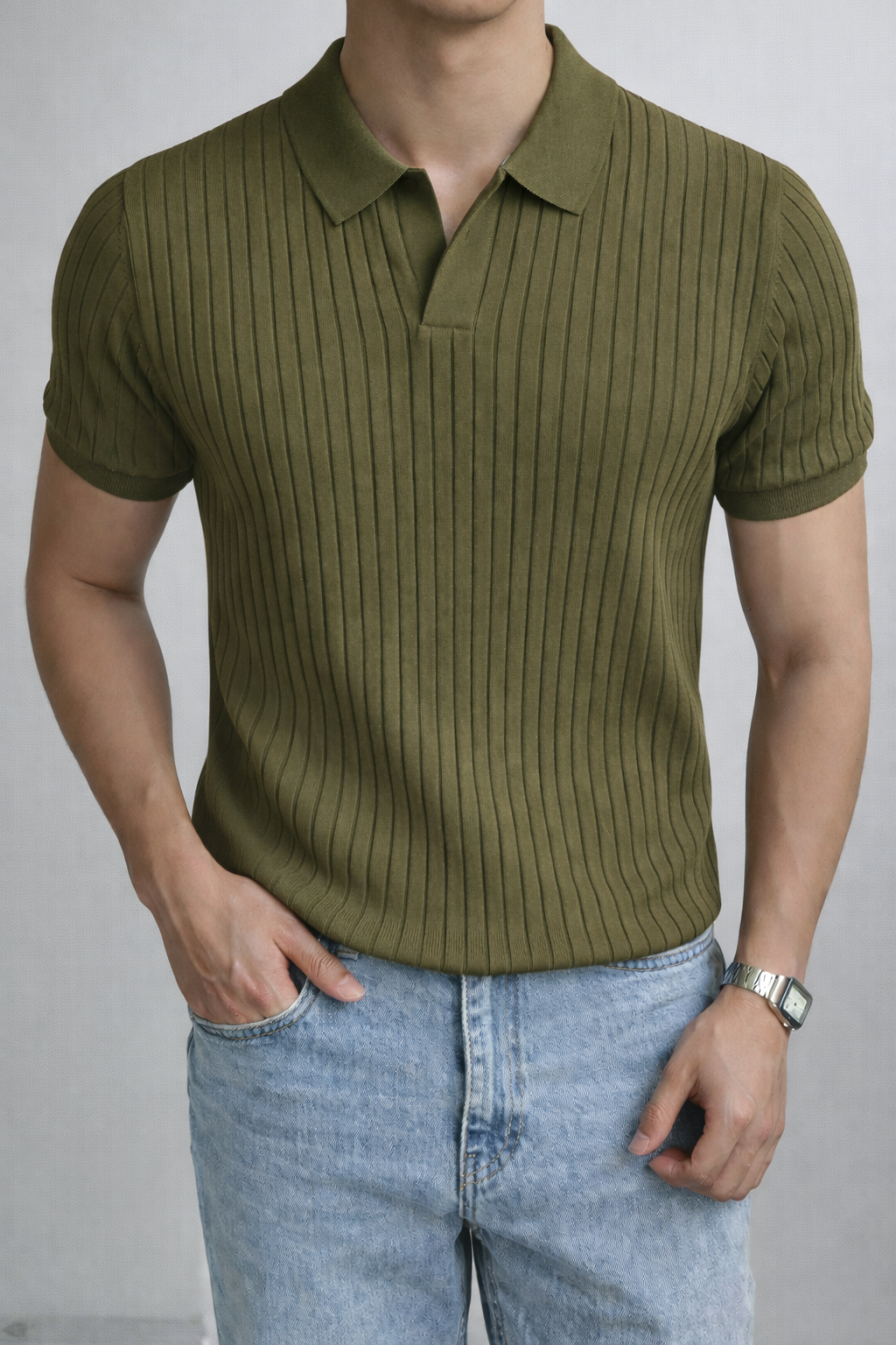 Polo tricoté côtelé homme coupe ajustée