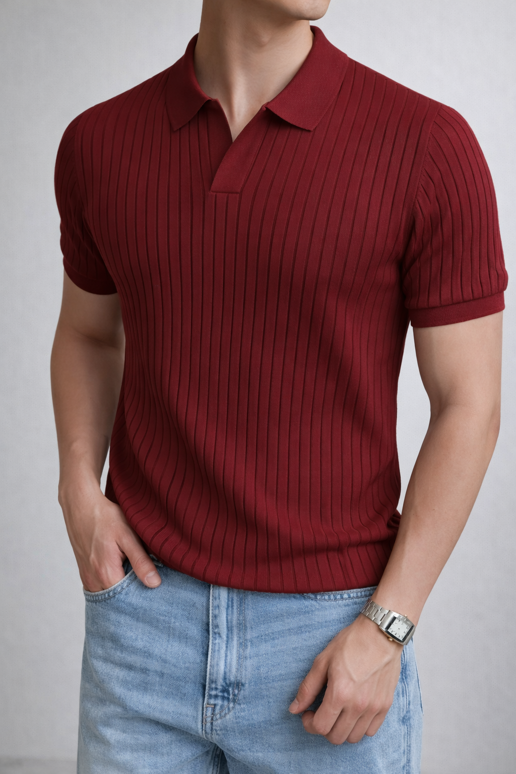 Polo tricoté côtelé homme coupe ajustée