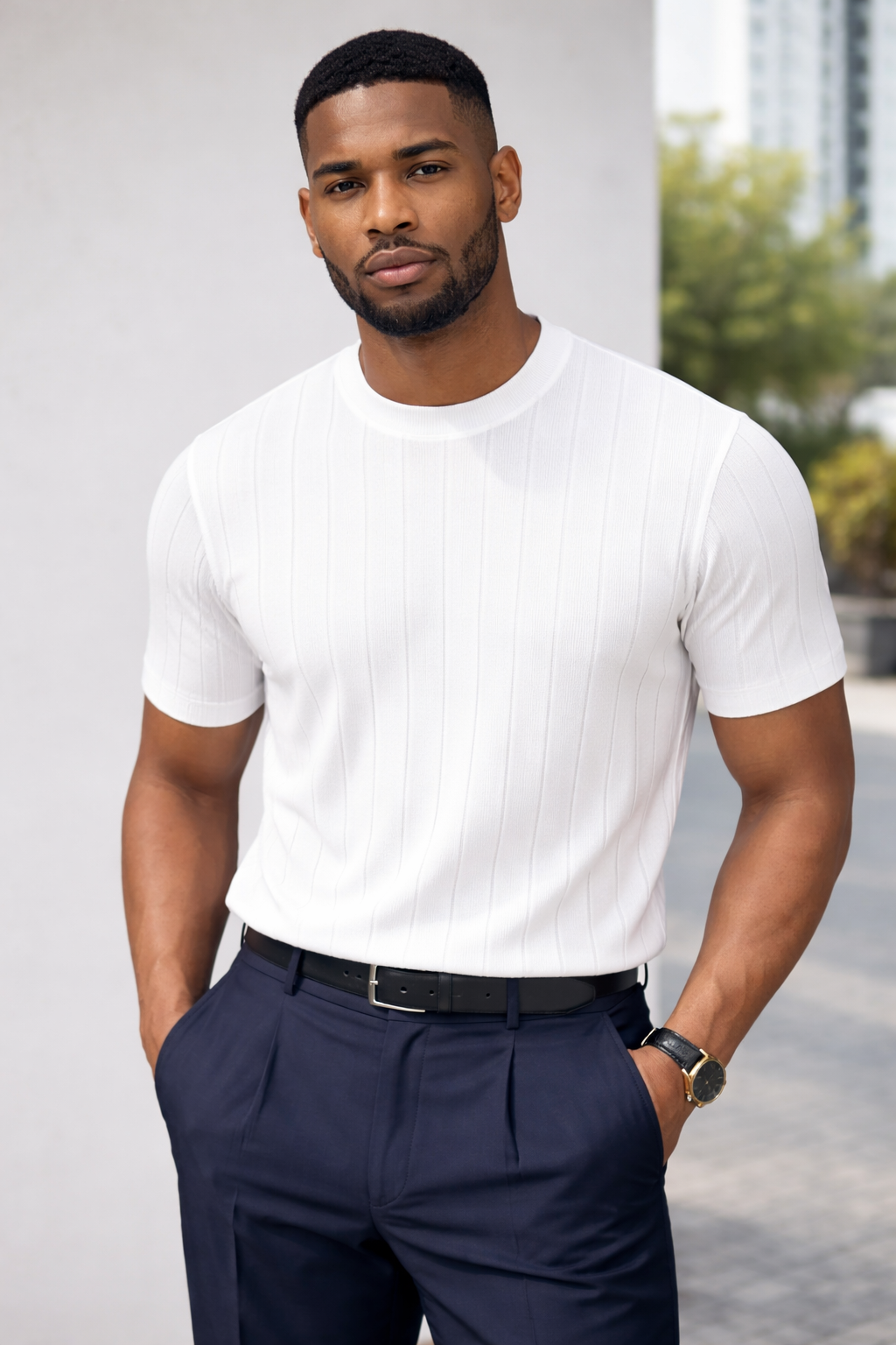 T-shirt tricoté côtelé coupe régulière - Homme