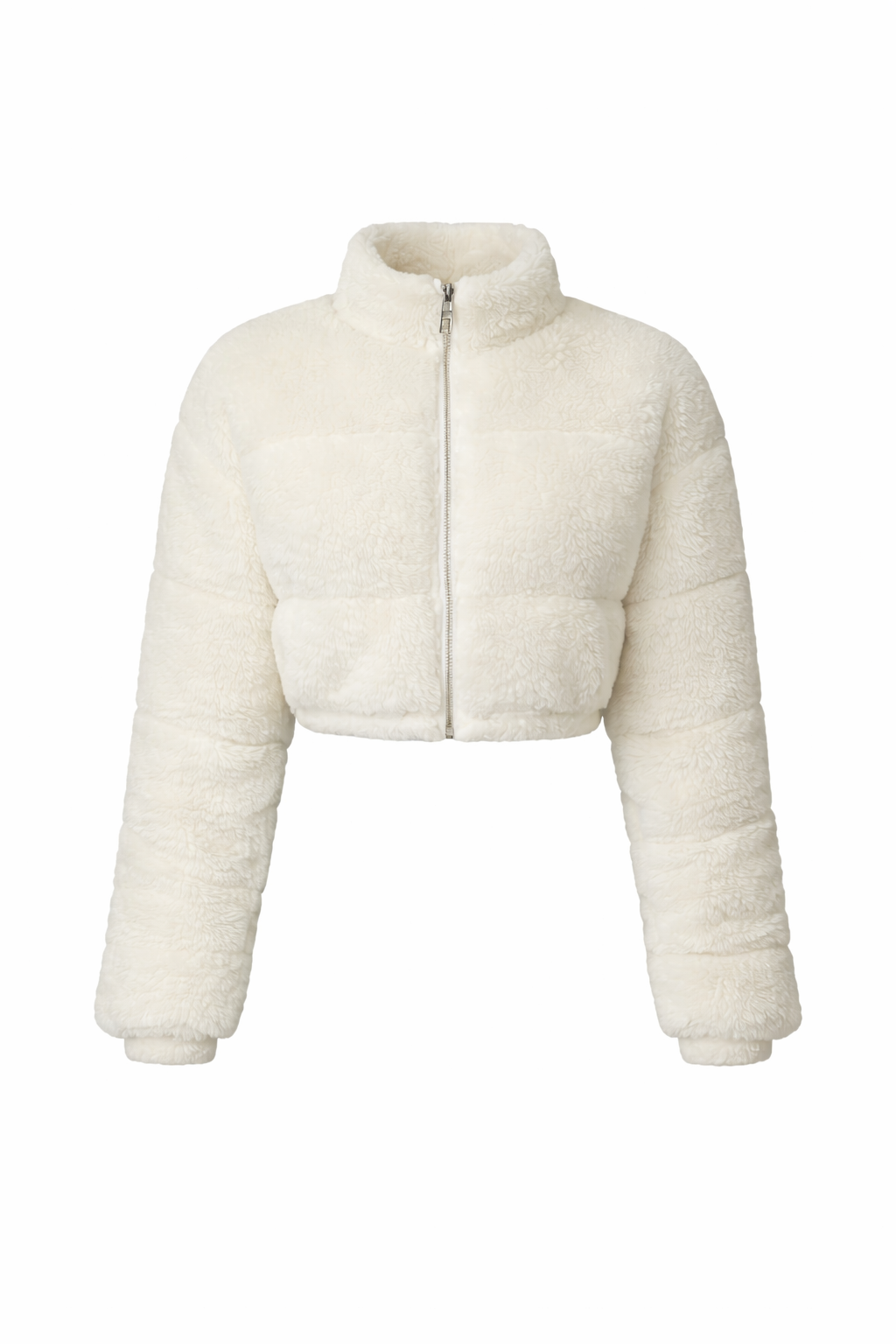 Veste courte polaire col zippé blanche - femme