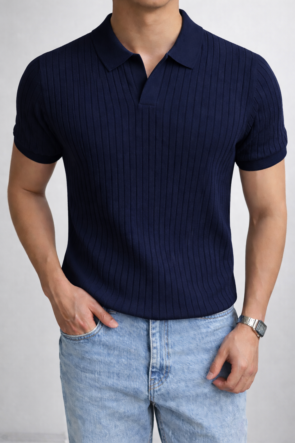 Polo tricoté côtelé homme coupe ajustée
