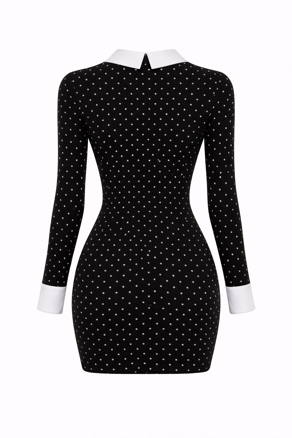 Robe noire moulante à pois col contrasté