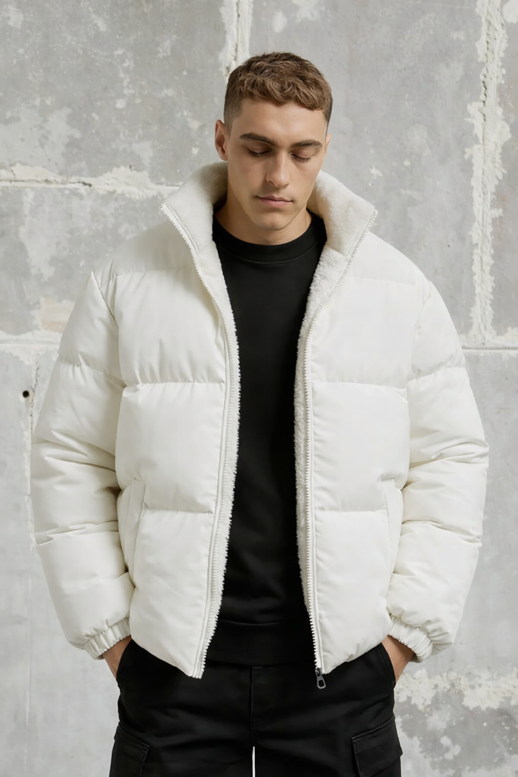 Veste matelassée col montant doublure polaire - Homme