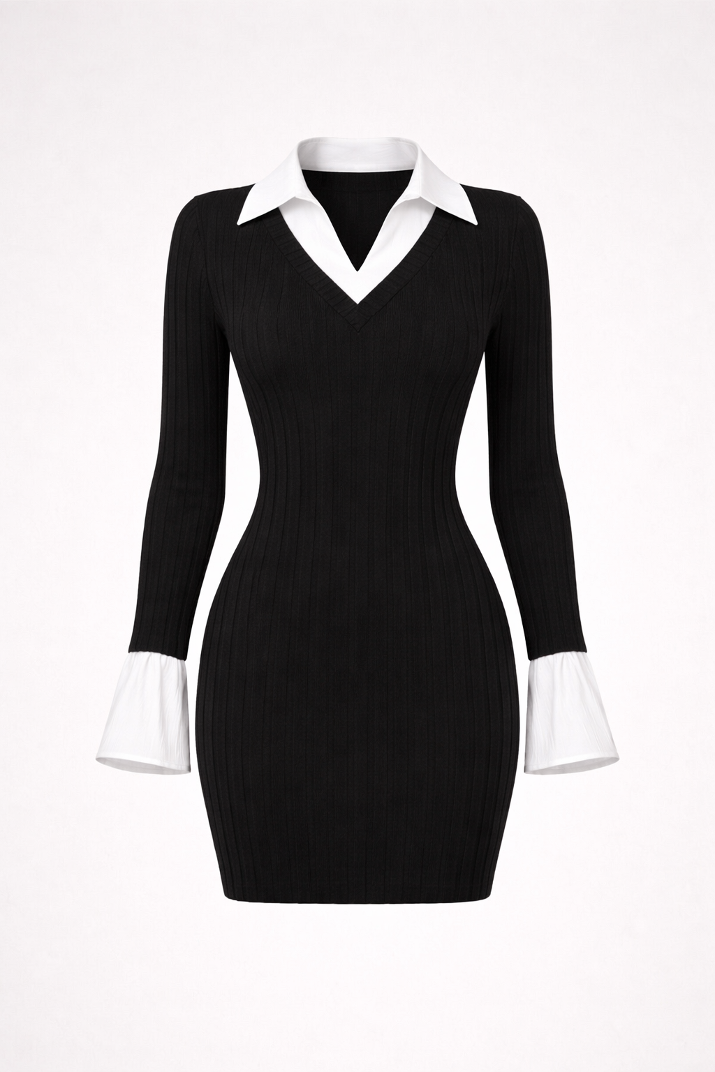 Robe noire moulante col chemise