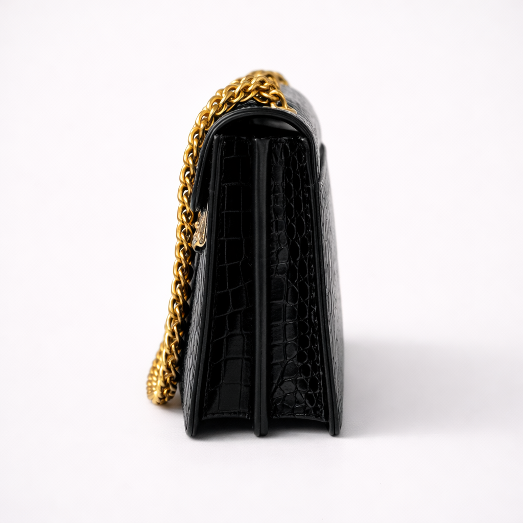 Sac Bandoulière Croco Élégance Chaîne Dorée
