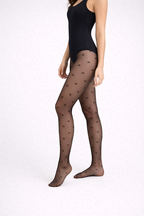 Collant noir transparent à motifs nœuds