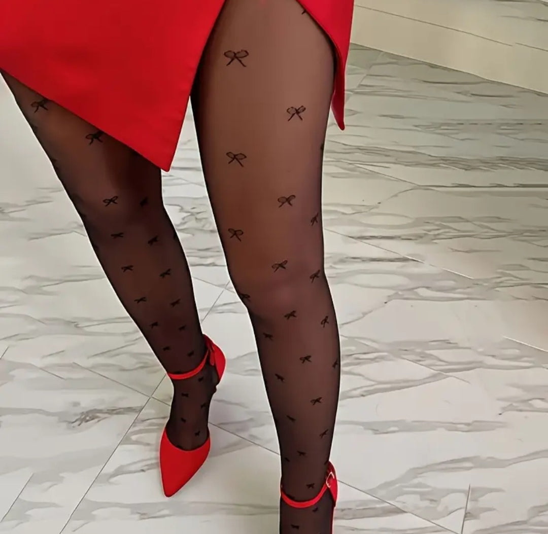 Collant noir transparent à motifs nœuds