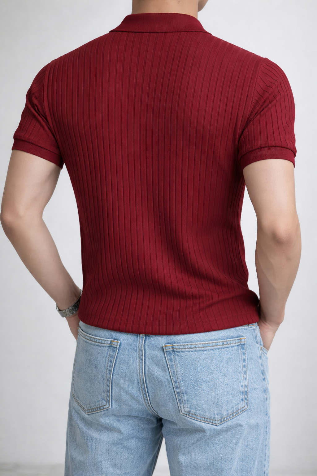 Polo tricoté côtelé homme coupe ajustée