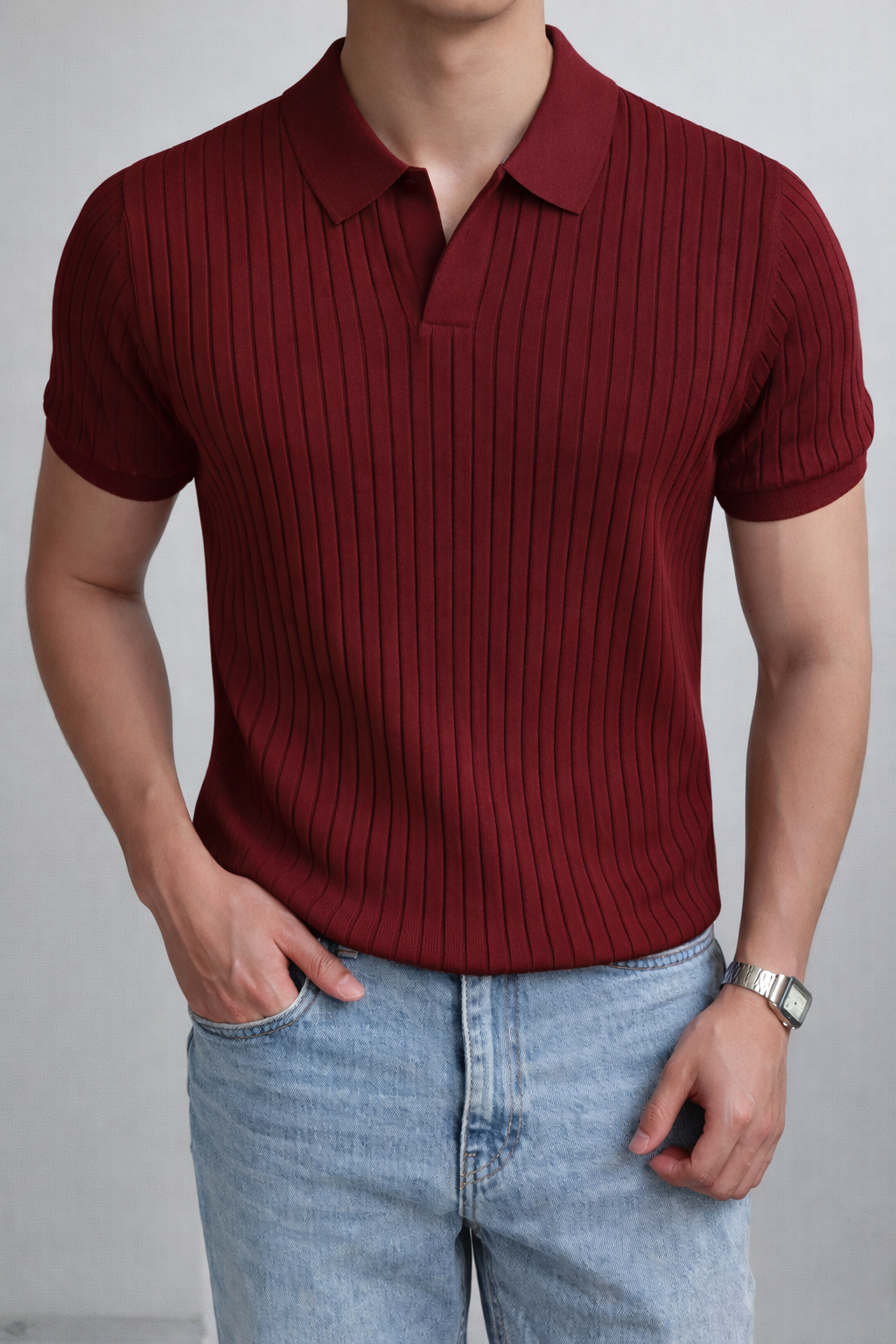 Polo tricoté côtelé homme coupe ajustée