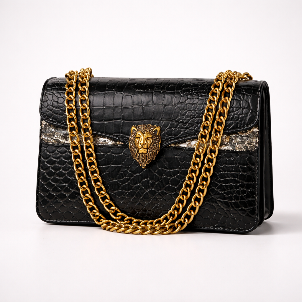Sac Bandoulière Croco Élégance Chaîne Dorée